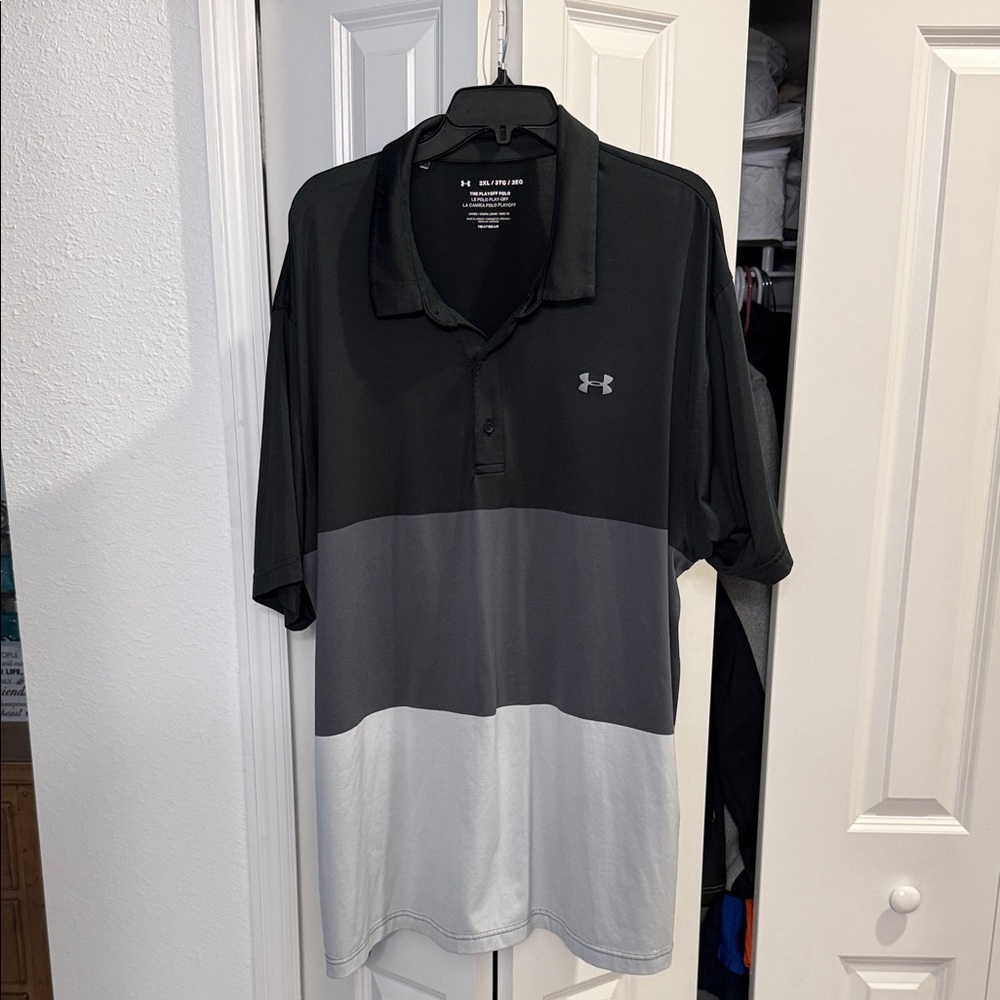 Under Armour Men's Black, Gray, and White Polo Shirt
